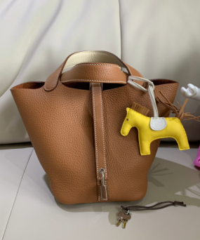 에르메스 피코탄 락18 골드브라운 화이트 은장 끌레망스 가죽